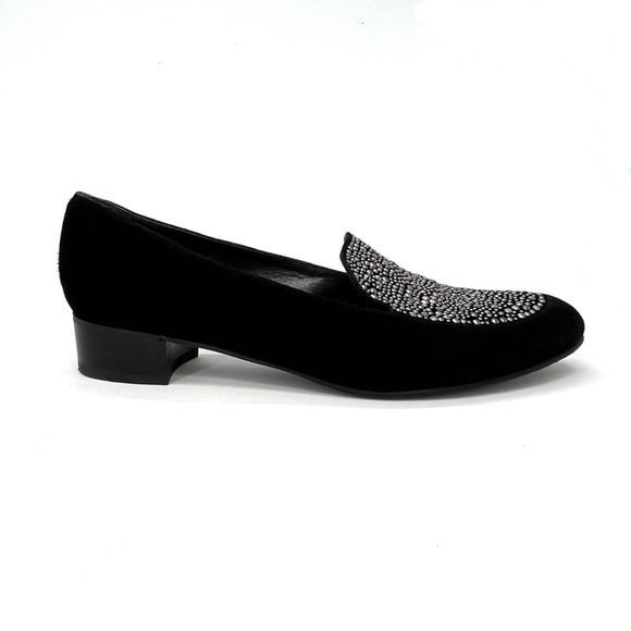 Stuart Weitzman “Studsalot” Black Suede Loafers Size 9.5 Flats Crystal Studs EUC - Picture 5 of 13